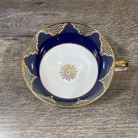 Gloria Fine Porcelain Teacup Saucer Plate Trio Set Cobalt Blue & Gold Vintage - Picture 5 of 10